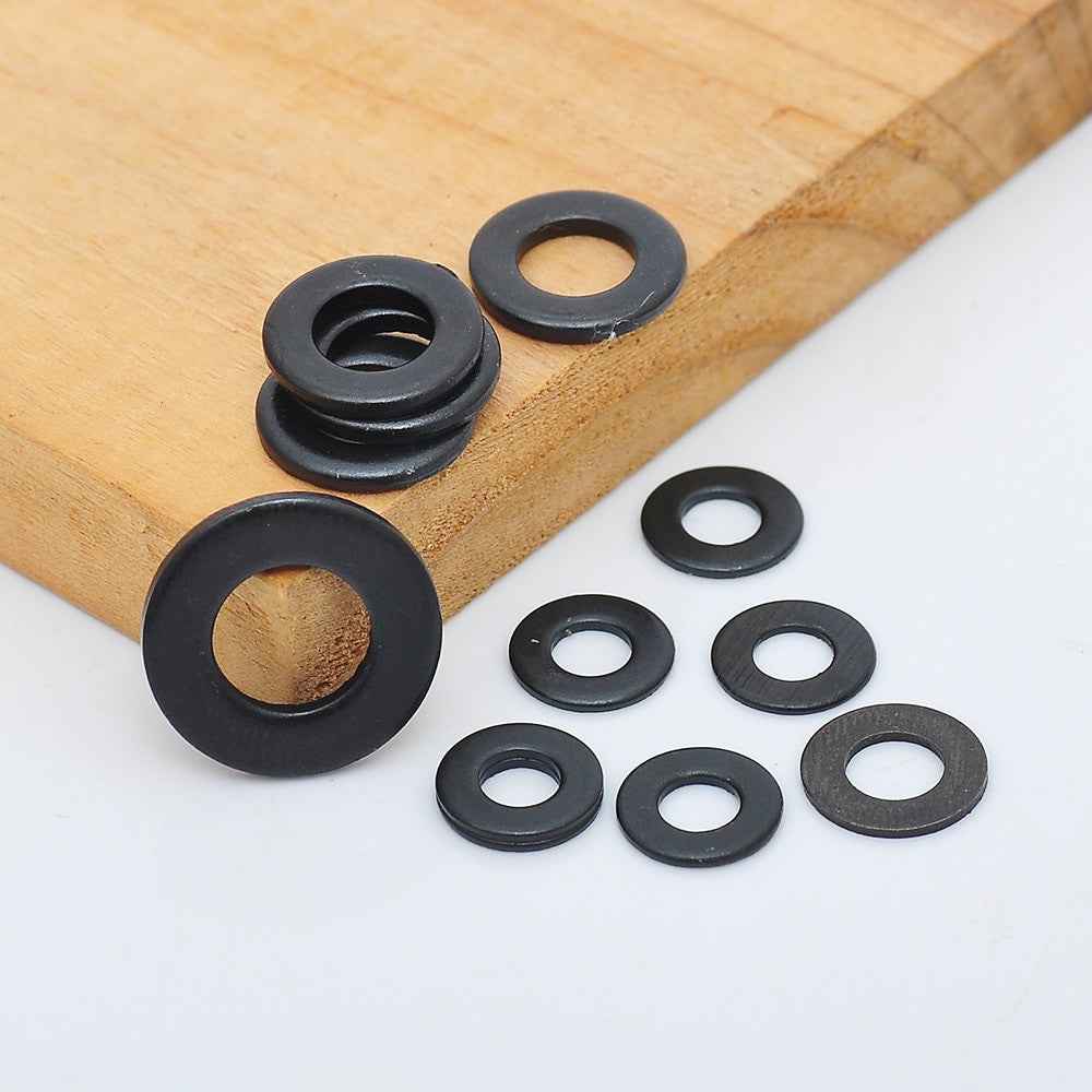 NINDEJIN 500pcs Flat Washer Set m2 m2.5 m3 m4 m5 m6 m8 m10 Carbon Steel Black Gasket Set Plain Washer Assortment Kit Ring|Washers