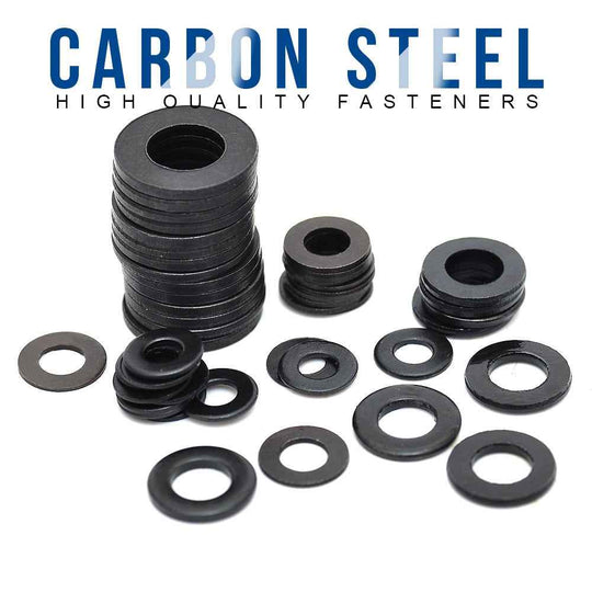 NINDEJIN 500pcs Flat Washer Set m2 m2.5 m3 m4 m5 m6 m8 m10 Carbon Steel Black Gasket Set Plain Washer Assortment Kit Ring|Washers