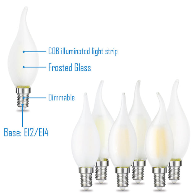 Pack Of 2 Dimmable LED Frosted Candle Bulbs E12 E14 110V 220V Vintage Retro Filament Lamps For Chandeliers Frontier General Hardware