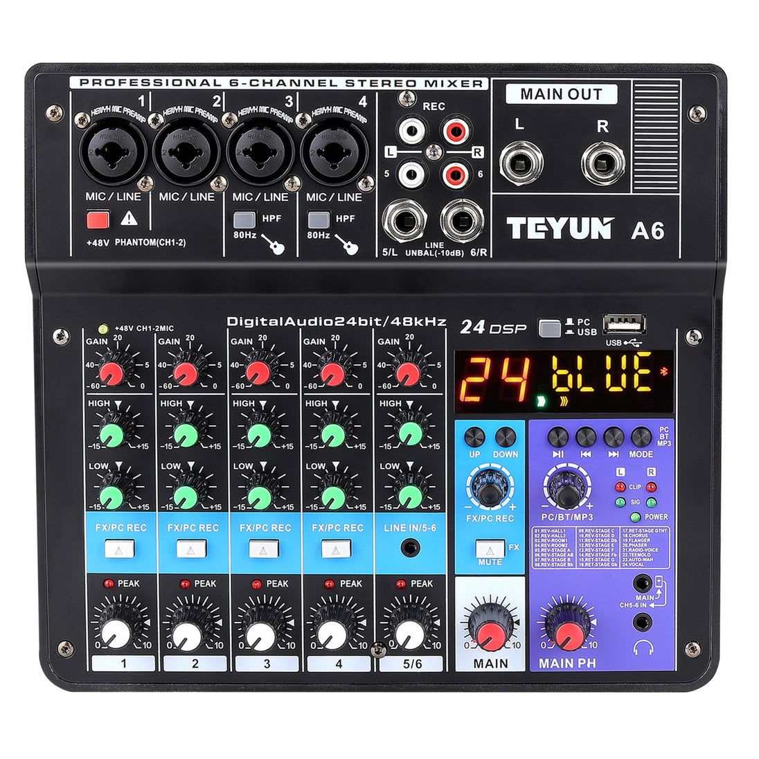 Portable 6 Channel Mixer Audio Professional Sound Mixing Console USB I