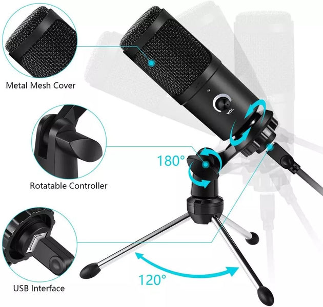 USB Condenser Microphone for PC and Laptop Plug and Play USB Mic for Streaming Gaming YouTube Recording Studio Podcast Frontier General Hardware