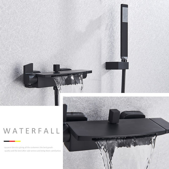 Quyanre Black Waterfall Bathtub Shower Faucets Wall Mount Mixer Tap Hot Cold Bath Shower Tap Frontier General Hardware