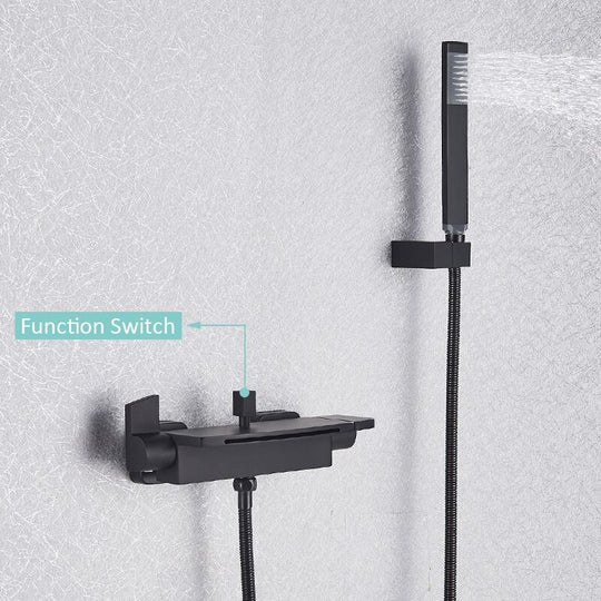 Quyanre Black Waterfall Bathtub Shower Faucets Wall Mount Mixer Tap Hot Cold Bath Shower Tap Frontier General Hardware