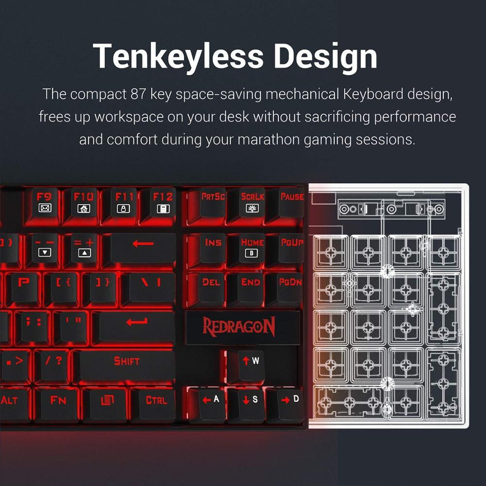 Redragon K552 KUMARA Mechanical Gaming Keyboard 87 Keys Red Backlit Gamer Keyboard|mechanical keyboard|keyboard for gamers87 keys - Frontier General Hardware