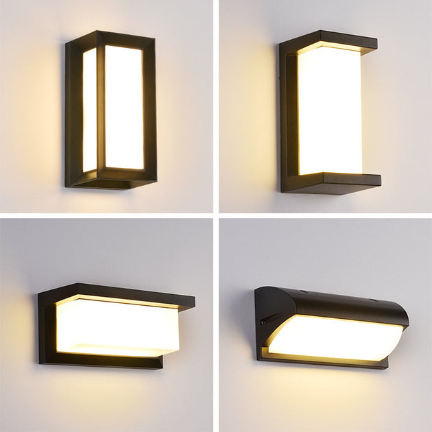 Outdoor E27 LED Aluminum Frame Wall Light IP65 Waterproof Porch Lamp Garden Exterior Sconce 12W 18W 24W 85 to 265V Frontier General Hardware