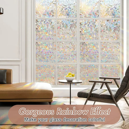 Window Privacy Film Rainbow Static Cling Stained Glass Film Window Covering Sticker Non-Adhesive Removable Reflective for Home Frontier General Hardware
