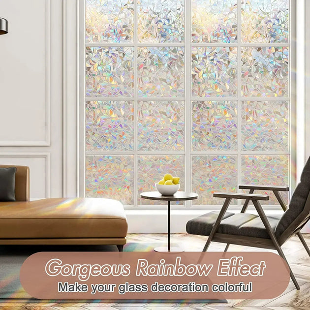 Window Privacy Film Rainbow Static Cling Stained Glass Film Window Covering Sticker Non-Adhesive Removable Reflective for Home Frontier General Hardware