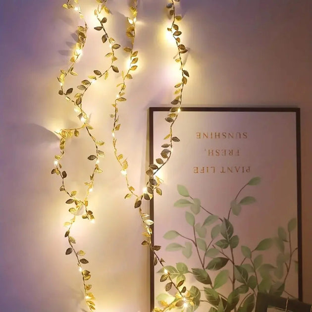 1PC 2M 20LED Golden Tiny Leaves Fairy Light Battery Powerd Led Copper Wire String Lights For Wedding Home Party DIY Xmas Decor Frontier General Hardware
