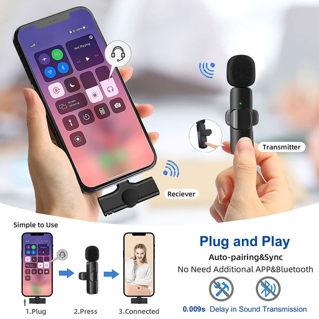 Wireless Lavalier Microphone 2.4G Portable Audio Video Recording Mini Mic For iPhone Android Live Streaming Gaming Phone Frontier General Hardware