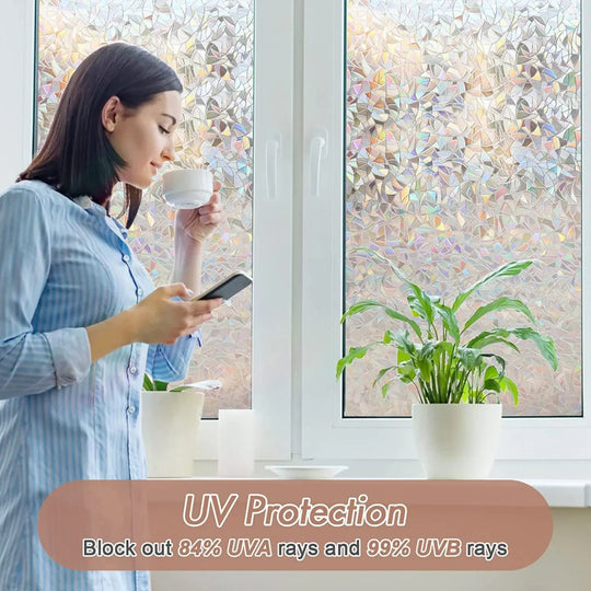 Window Privacy Film Rainbow Static Cling Stained Glass Film Window Covering Sticker Non-Adhesive Removable Reflective for Home Frontier General Hardware