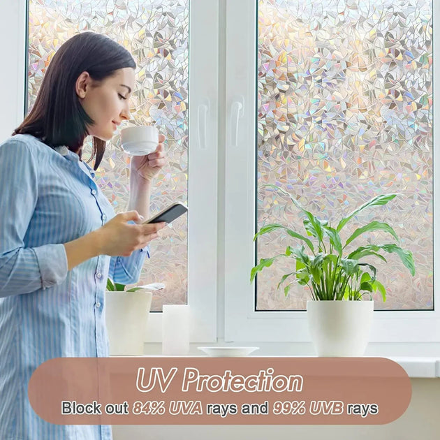 Window Privacy Film Rainbow Static Cling Stained Glass Film Window Covering Sticker Non-Adhesive Removable Reflective for Home Frontier General Hardware