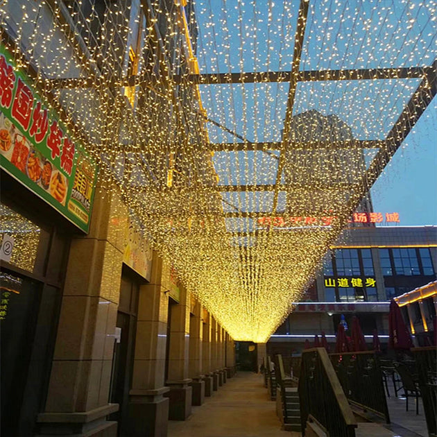 IP65 Waterproof Curtain Icicle String Lights 4M By 0.6M 96LED Outdoor Garden Decor Warm White Yellow Frontier General Hardware