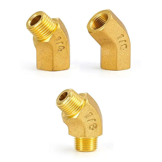 Brass BSP 45 Degree Elbow Pipe Fitting With Male And Female Threads For Water Gas Oil Sizes 0.125 0.25 0.375 Inch Frontier General Hardware