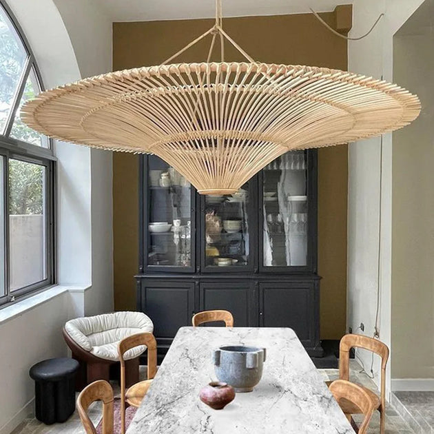 Vintage LED Pendant Light Nordic Umbrella Handmade Rattan Lamp For Living Room Bedroom Hall Dining Room Table Frontier General Hardware