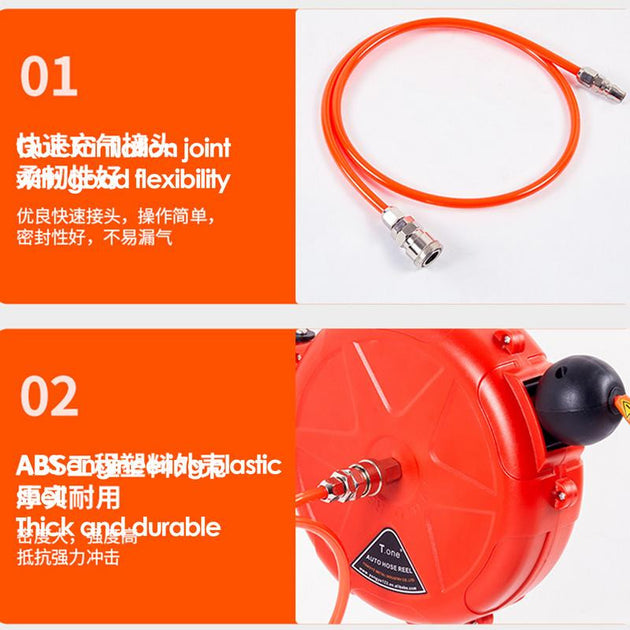 8mm Automatic Retractable Hose Reel Car Wash Garden Irrigation Water Tube Holder Wall Mount High Pressure Waterpipes Roller Frontier General Hardware