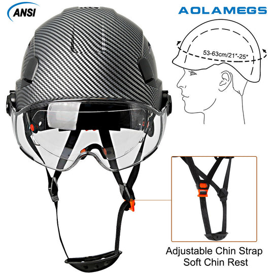 Carbon Fiber Pattern Safety Helmet With Double Visor Goggles For Engineer Hard Hat CE ANSI ABS Work Cap Rescue Frontier General Hardware