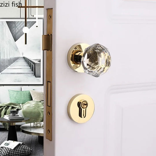 Crystal Handle Zinc Alloy Door Lock For Bedroom Silent Universal Split Lock Anti Theft Safety Lock Hardware Accessories Frontier General Hardware
