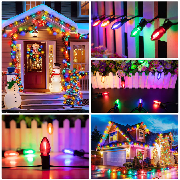 Colorful C7 LED String Light Bulbs 110V 220V E12 Base Shatterproof Plastic RGB For Outdoor Retro Decor Frontier General Hardware