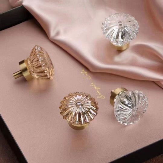 Crystal Glass Furniture Handle Gold Base Transparent Kitchen Cabinet Knobs Cupboard Drawer Pull Handles Home Decor Frontier General Hardware