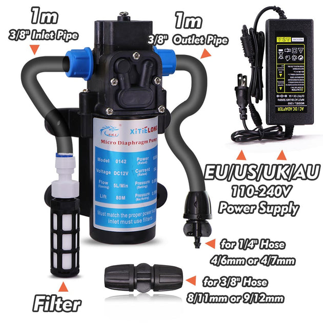 45/60/80/100W Water Pressure Diaphragm Self-priming Pump with 110-240V Power Supply Kit Garden Irrigation Agriculture Watering Frontier General Hardware