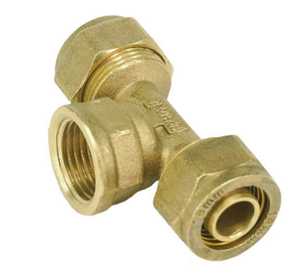 Brass PEX AL PEX Tee Fitting 3 Way BSP Female For Solar Water Heater Tube Sizes 12x16mm 14x18mm 16x20mm 20x25mm Frontier General Hardware