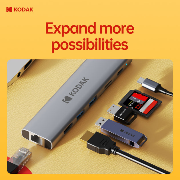 KODAKT347 7-in-1 USB C Hub Aluminum,100W PD Charging,4K HDMI, USB 3.0 Ports x2, SD/TF Card Reader Simultaneous,Ethernet LAN Port Frontier General Hardware