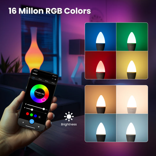 Moes Tuya Matter Wifi Smart Bulb Dimmable Light 16 Million RGB Colors E14 Candle Lamp Voice Control Alexa Google Home Frontier General Hardware