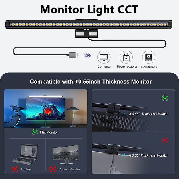 Wiscolor LED Monitor Light With Remote Control Stepless Dimming Hanging Screen Lamp For Computer Desk Study LED Table Lamp Frontier General Hardware