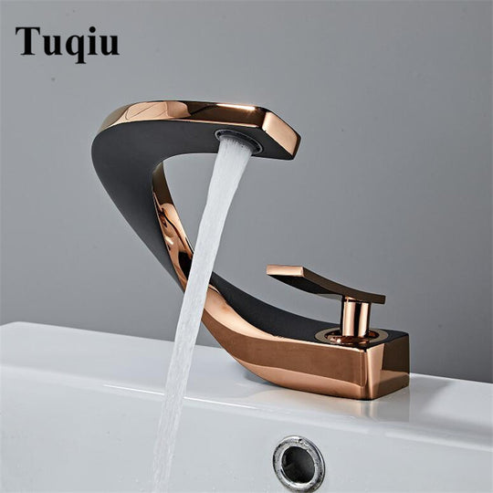 Tuqiu Brass Rose Gold White Deck Mounted Bathroom Basin Faucet Dual Handle Cold Hot Water Mixer Sink Tap Frontier General Hardware