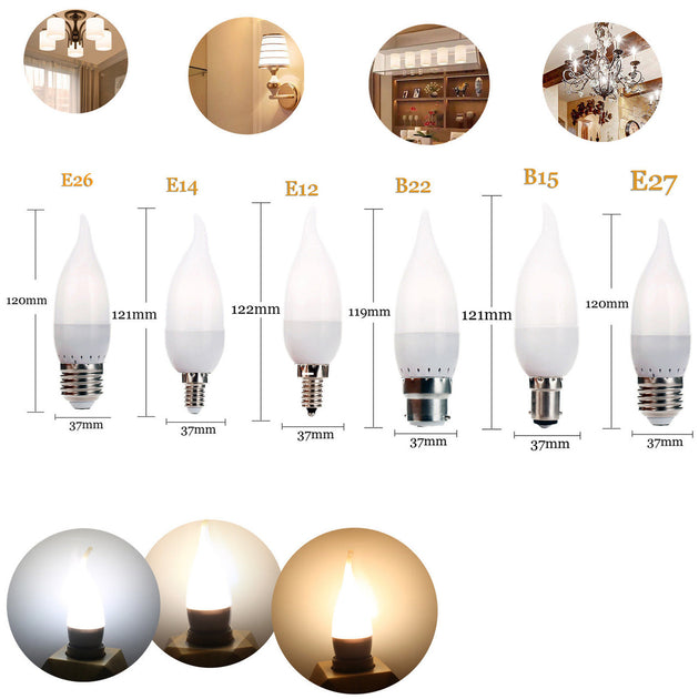 10 Pack 3W LED Candle Bulbs E27 E14 E12 B22 B15 Flame Shape For Chandeliers 220V Dimmable Replace 30W Halogen Frontier General Hardware