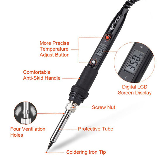 80W Electric Soldering Iron Kit Temperature Adjustable 220V 110V Welding Tools Set Soldering Flux Soldering Tips Rework Station Frontier General Hardware