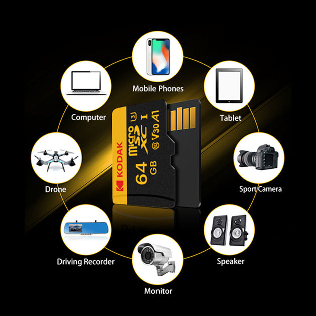 5PCS KODAK Flash Memory Card 512GB 256GB 128GB 64GB 32GB Class10 A1 U3 V30 Waterproof Micro SD TF Card For Phone Computer Camera Frontier General Hardware