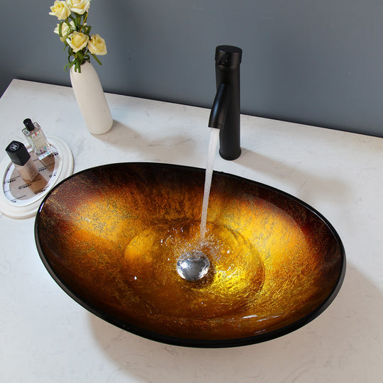 Kemaidi Tempered Glass Vessel Sink Oval Boat Shape Above Counter With Waterfall Faucet And Pop Up Drain Frontier General Hardware