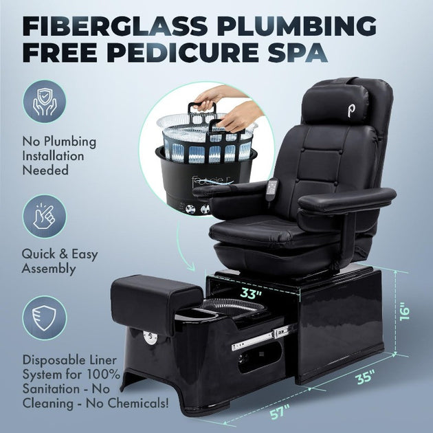 PS92 Fiberglass Pedicure Spa With Footsie Bath Tub Disposable Liners Swivel Chair Reclines And 6 Vibration Functions Frontier General Hardware