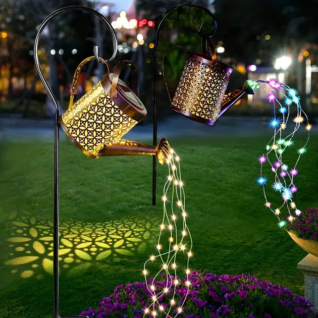 Solar Watering Can Lantern Light For Garden Decor Outdoor Waterproof Metal LED Fairy Lights Shepherd Hook Frontier General Hardware