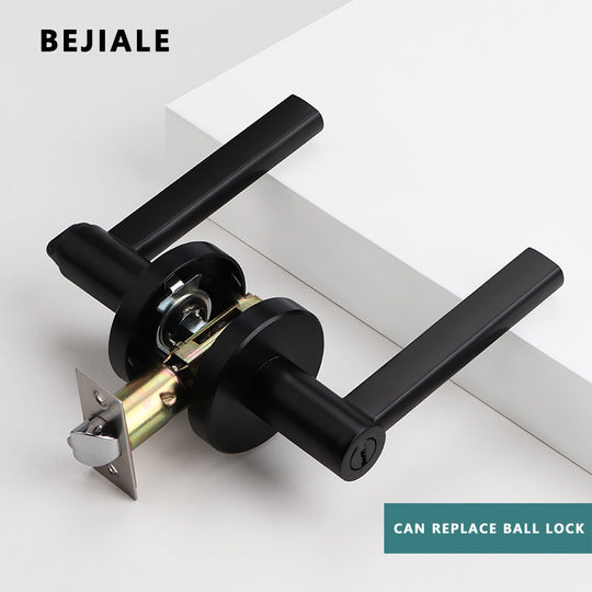 304 Stainless Steel Interior Door Lock Black With Key Silent Single Tongue Bathroom Door Handle Fire Door Lock Frontier General Hardware