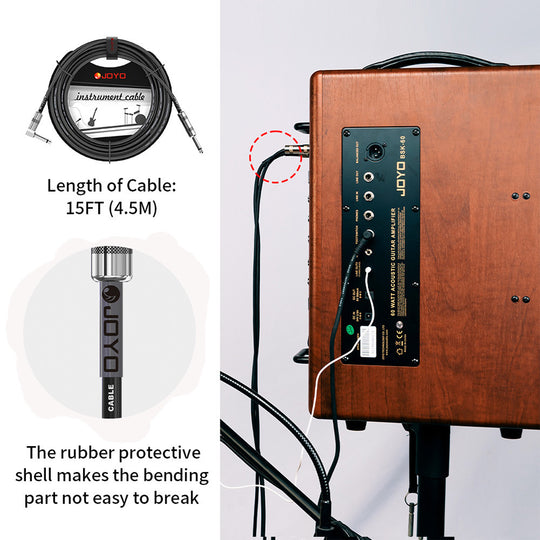 JOYO CM-12 Guitar Cable With Noise Reduction And 1/4 Inch Right Angle Connector OFC Instrument Cable Frontier General Hardware