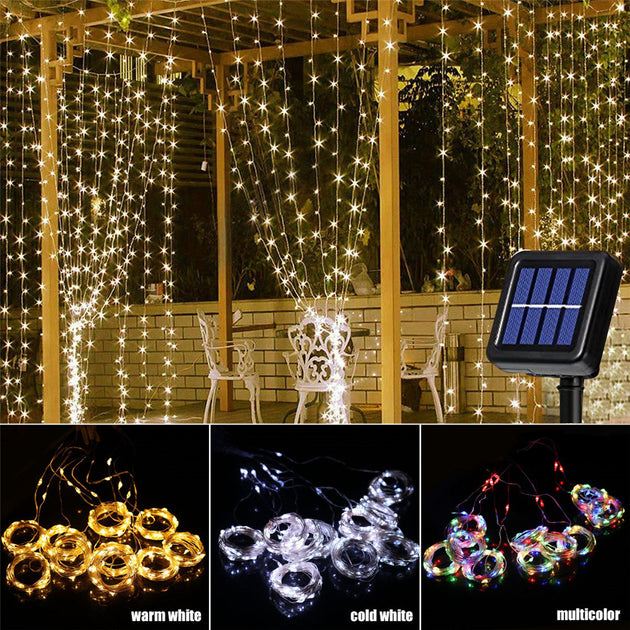 Outdoor Solar Curtain Light 300 LED IP65 Waterproof Fairy Garland For Garden Yard Pavilion Decor Frontier General Hardware