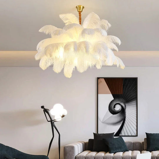 Nordic Ostrich Feather Lamp Led Pendant Lights Living Room Home Decor Bedroom Indoor Lighting Chandelier Hanging Light Fixture Frontier General Hardware