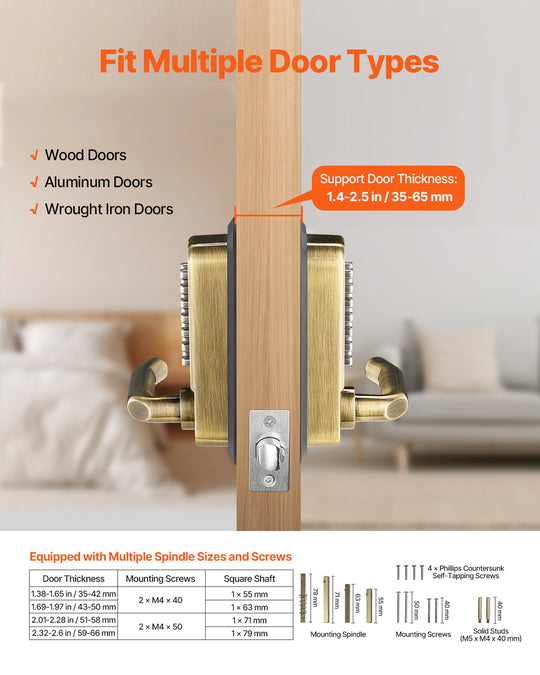 SucceBuy Mechanical Keyless Entry Door Lock 14 Key Mechanical Door Lock, Mechanical Keypad Door Lock Handle Double-Sided Lock Frontier General Hardware