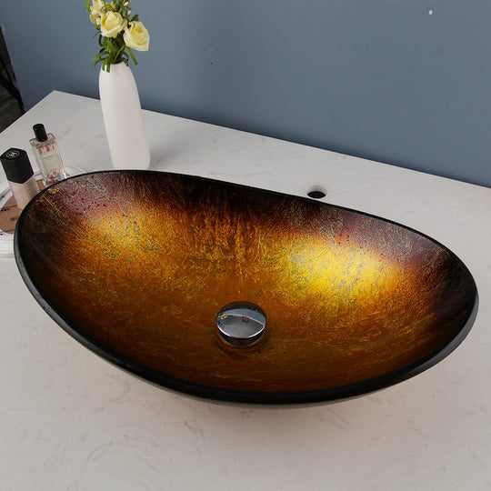 Kemaidi Tempered Glass Vessel Sink Oval Boat Shape Above Counter With Waterfall Faucet And Pop Up Drain Frontier General Hardware