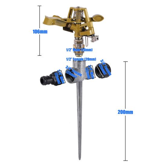 1/2"Male Thread Rotating Rocker Sprinkler Adjustable Impact Sprinkler Lawn Garden Park Orchard Field Irrigation Watering Nozzle Frontier General Hardware