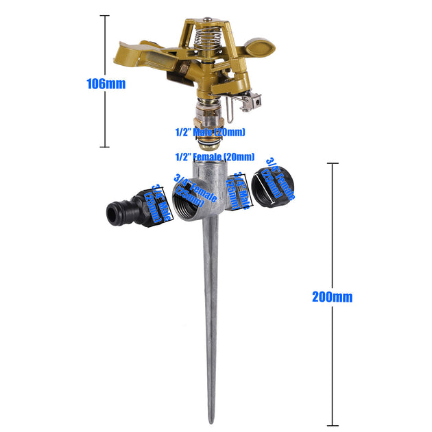 1/2"Male Thread Rotating Rocker Sprinkler Adjustable Impact Sprinkler Lawn Garden Park Orchard Field Irrigation Watering Nozzle Frontier General Hardware