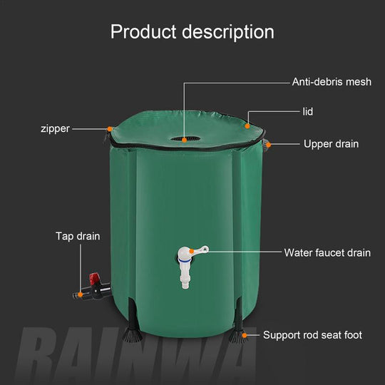 Rain Barrel collapsible Rainwater Harvest water tank garden strong PVC foldable Collection Tank Container with Runoff Frontier General Hardware