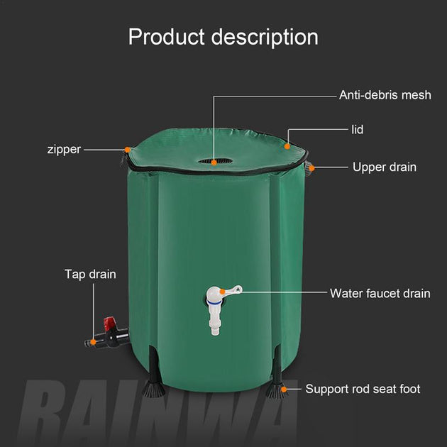 Rain Barrel collapsible Rainwater Harvest water tank garden strong PVC foldable Collection Tank Container with Runoff Frontier General Hardware