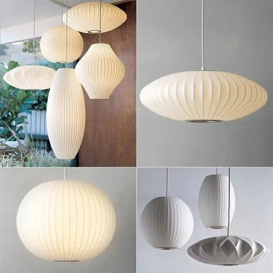 Nordic Minimalist Silk Led Pendant Light E27 Wabi Sabi Lustre Chandelier Hang Lamp Fixtures White Frontier General Hardware