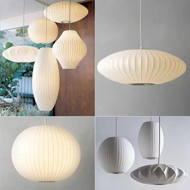 Nordic Minimalist Silk Led Pendant Light E27 Wabi Sabi Lustre Chandelier Hang Lamp Fixtures White Frontier General Hardware