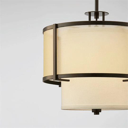 Double Layer Fabric Pendant Lights Art Lighting LED For Living Room Bedroom Study Home Decoration Modern Pendant Lamps Frontier General Hardware