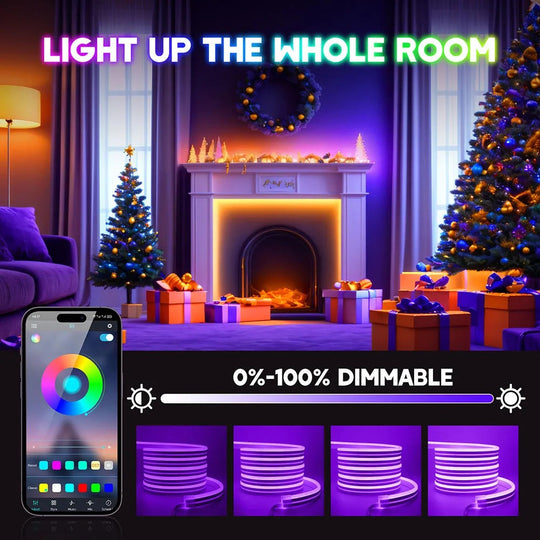 RGB LED Neon Rope Light Strip 24V DC Waterproof IP67 Smart Bluetooth App Music, 5M 10M 15M 20M 30M, Dimmable For Pool Frontier General Hardware