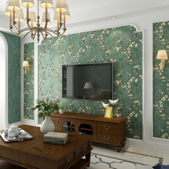 3D Plum Blossom Vintage Wallpaper Non Self Adhesive For Living Room TV Background Home Decor Non Woven 9.5m X 53cm Frontier General Hardware